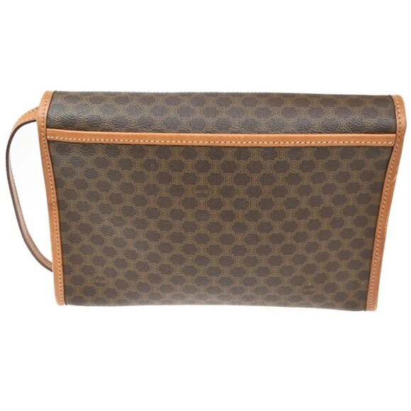 CELINE Logo Macadam Pattern 2Way Shoulder Clutch PVC Leather Brown Italy - Picture 2 of 15